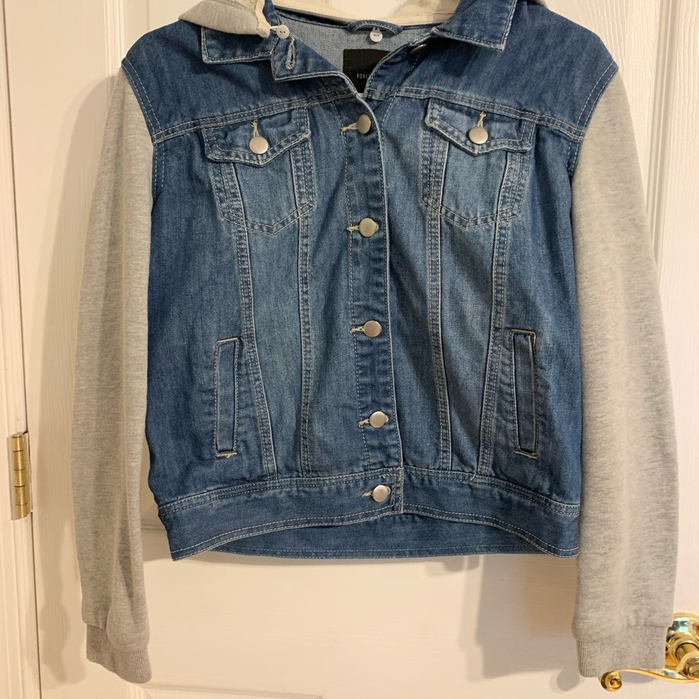 Forever 21 Jean Jacket with Hoodie Sleeves